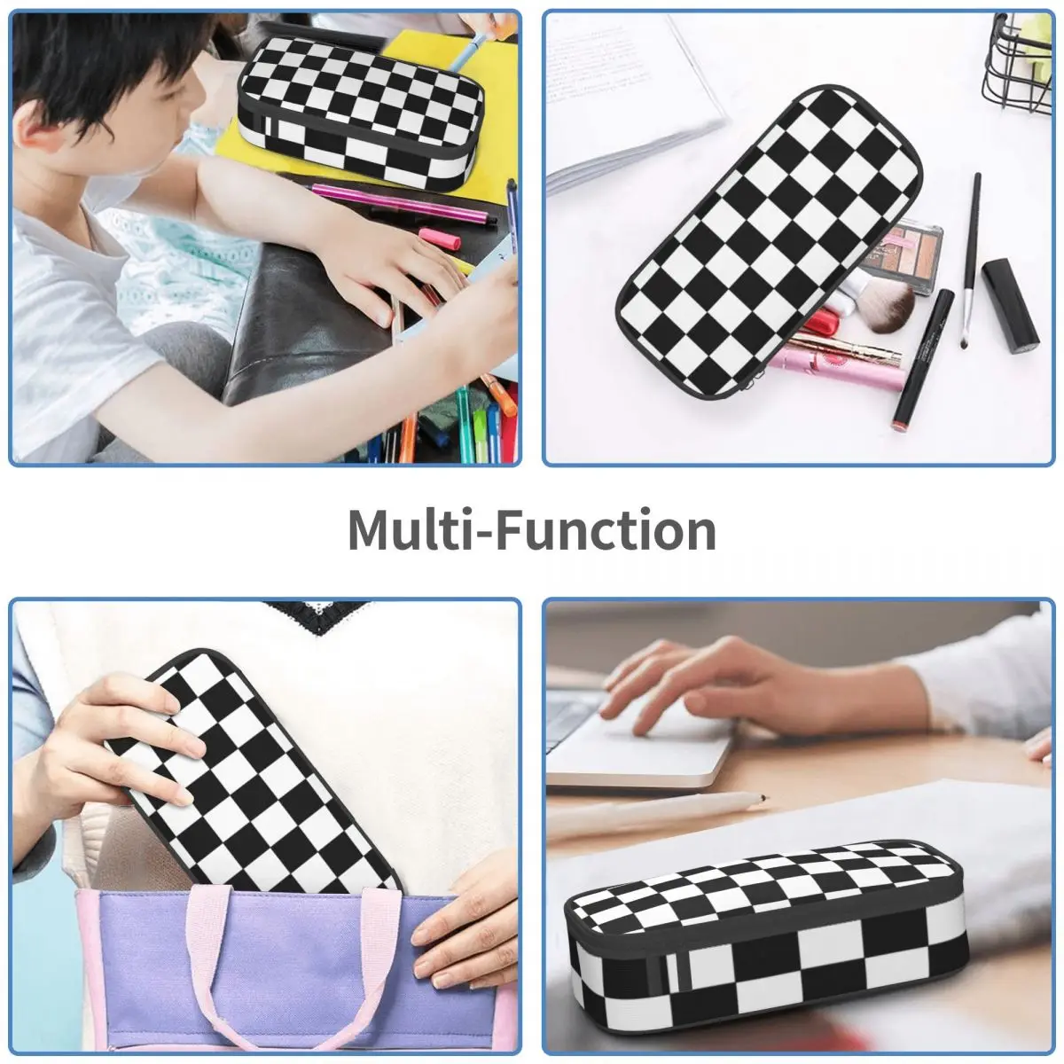 Imagem -05 - Estojos de Lápis Quadriculado para Meninos e Meninas Grande Capacidade Pen Bags Pen Box Lápis Pouch Estudantes Papelaria Preto e Branco