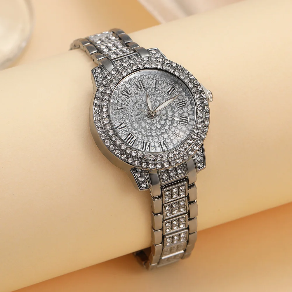 1pcs Fashion Roman pattern diamond inlaid women's watch, women's watch, quartz watch bracelet, women's watch image 4