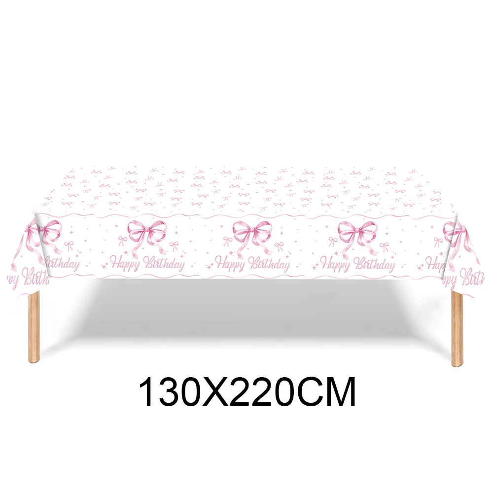 Mädchen Frauen Rosa Schleife Geburtstag Einweggeschirr Party Dekor Babyparty Junggesellinnenabschied Schleife Pappteller Tassen Partyzubehör – Detail 5