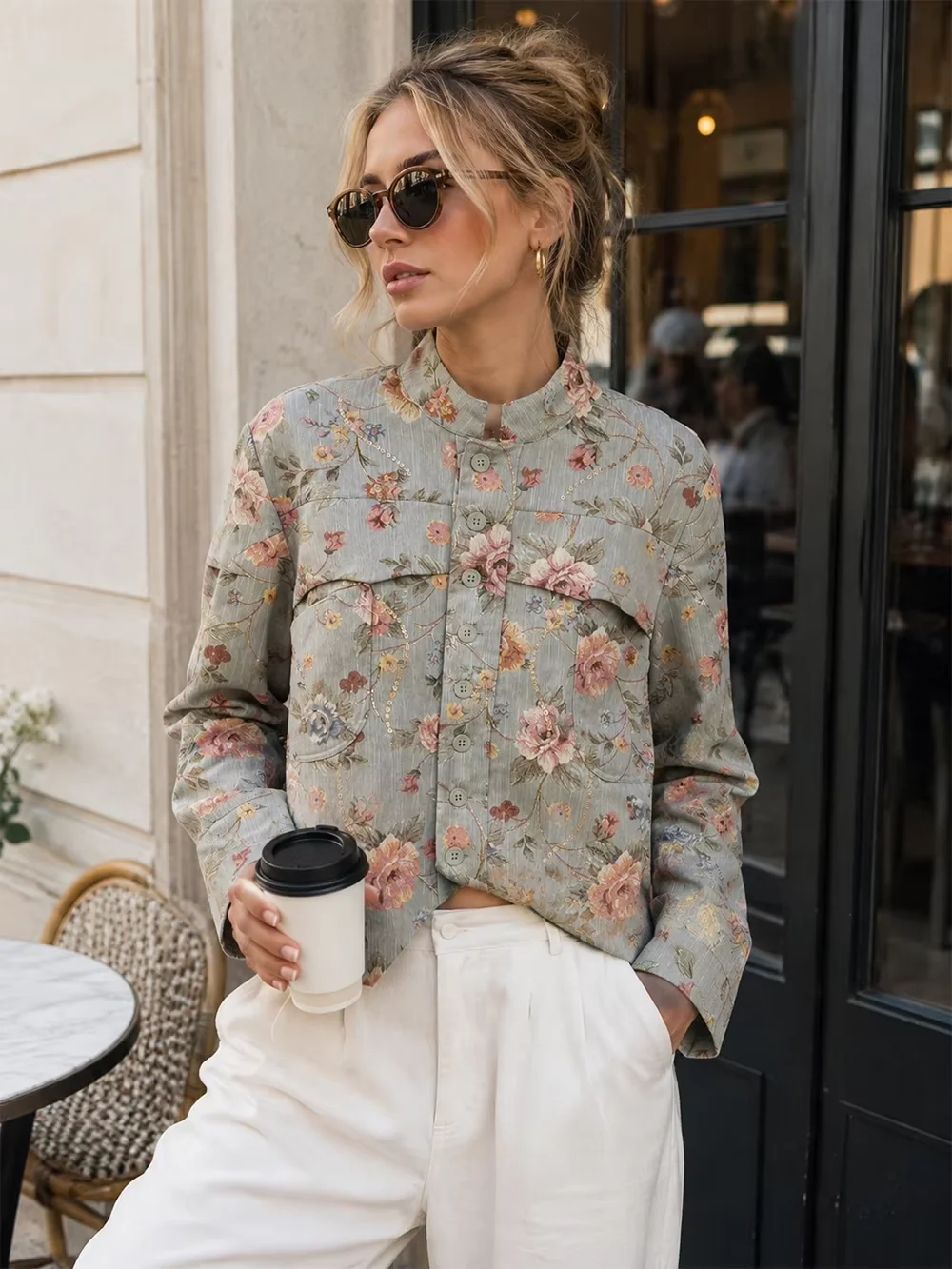 Guobioziy Women's Blazer 2026 Fall New Jacquard Sequin Decorated Blazer Stand Collar Long Sleeve Office Commuter Jacket Blazer