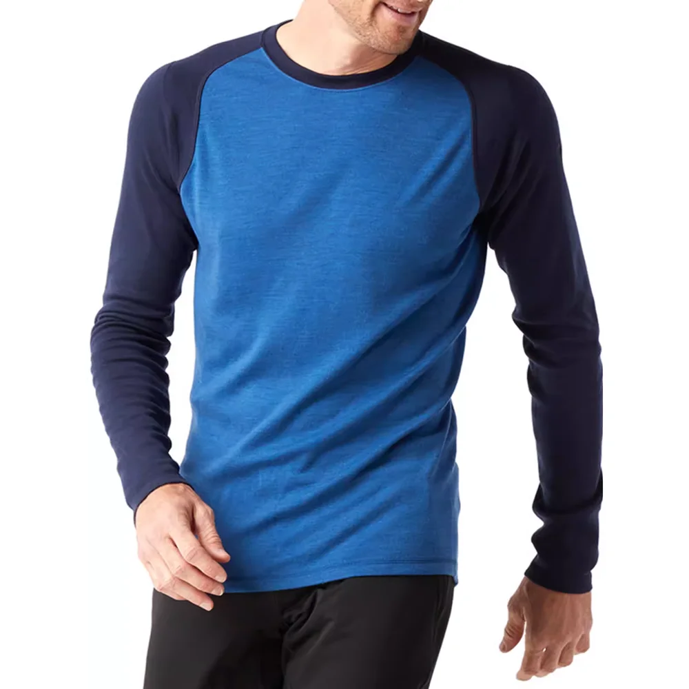 100% Merino Wool men long sleeve T Shirt Thermal Base Laye Wool Shirt 200gsm Wicking Breathable Anti-Odor