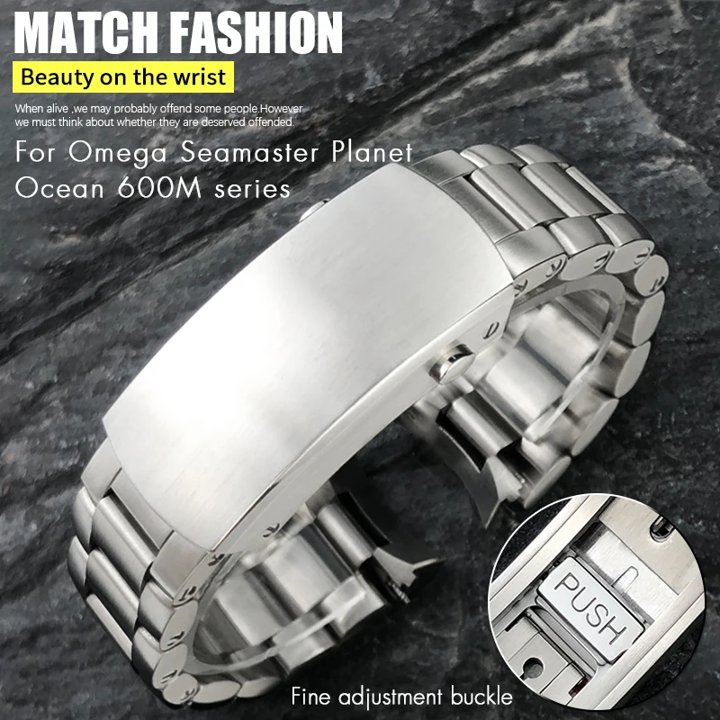 

Top Quality 21mm 904L Stainless Steel Watchband for Omega Planet Ocean 43.5mm Push Deployant Buckle Silver Watch Strap