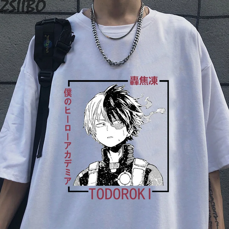 Hot Sale Anime Todoroki Shoto Graphic Printed T-Shirt Men's Outdoor Street Cool Shirt Loose Casual Anime T-Shirt Tops