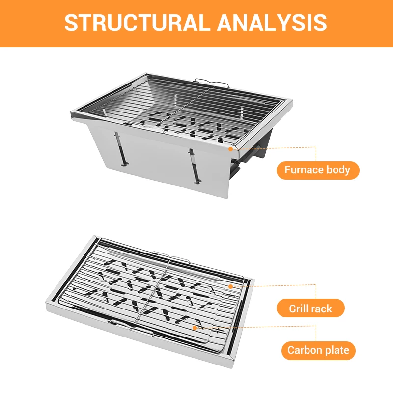 WESTTUNE IGT Barbecue Grill, zusammenklappbar, Holzkohle, Brennholzofen, Heizung, tragbar, für Camping, Picknick, Kochgeschirr, Edelstahl, Grillregal