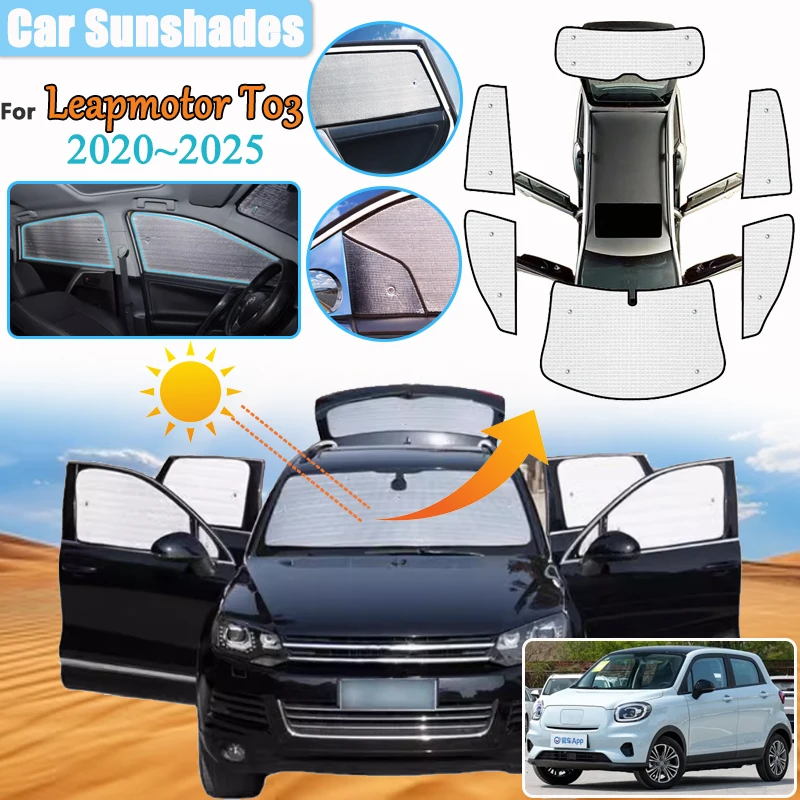 

Anti-UV Car Window Sunshade For Leapmotor T03 2025 2024~2020 Sunscreen Sun Protection Shade Windshield Visor Sticker Accessories