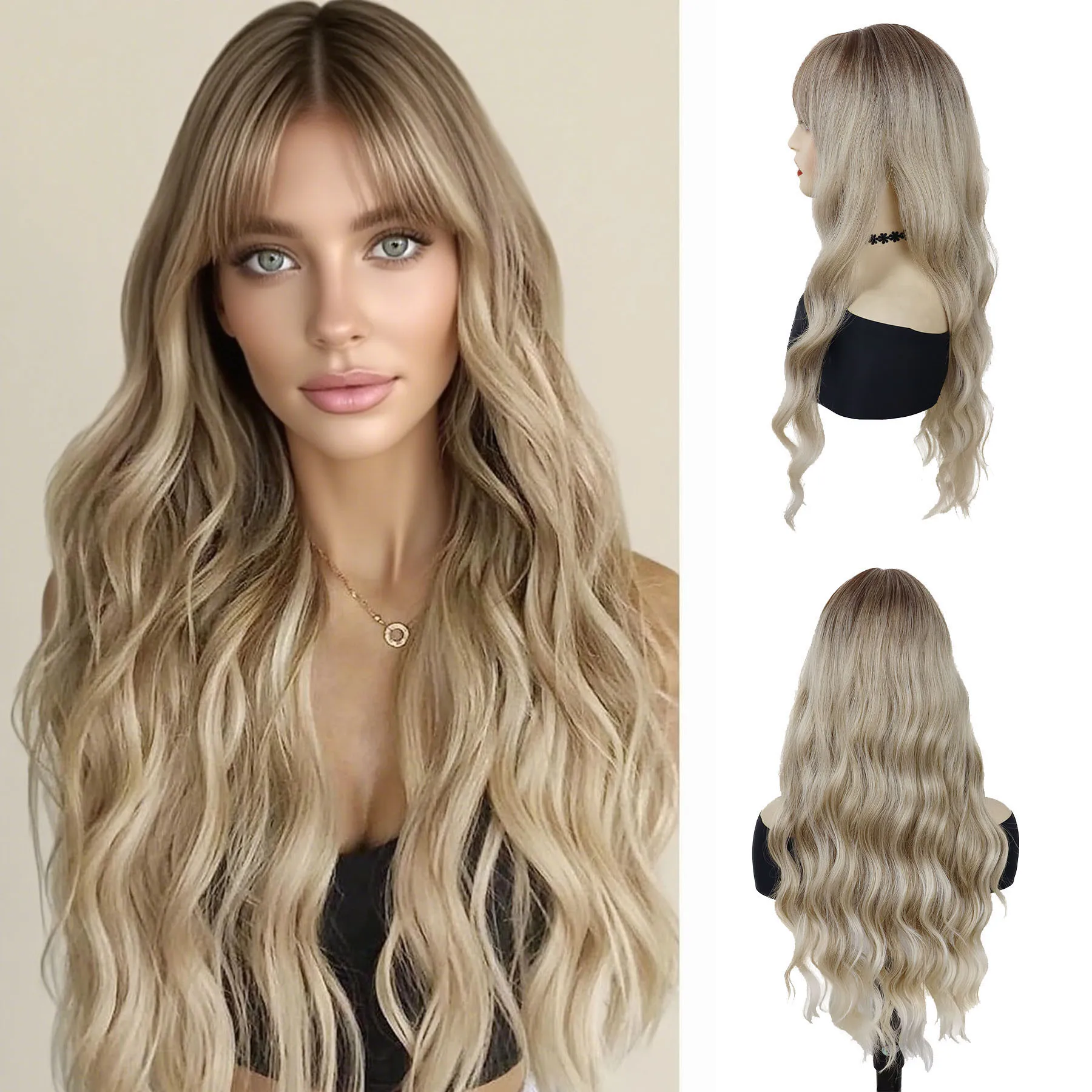 

Синтетический 28-дюймовый длинный светлый смешанный коричневый парик с челкой, натуральные волнистые вьющиеся парики для косплея для женщин и девочек, костюмированная вечеринка, Рождество