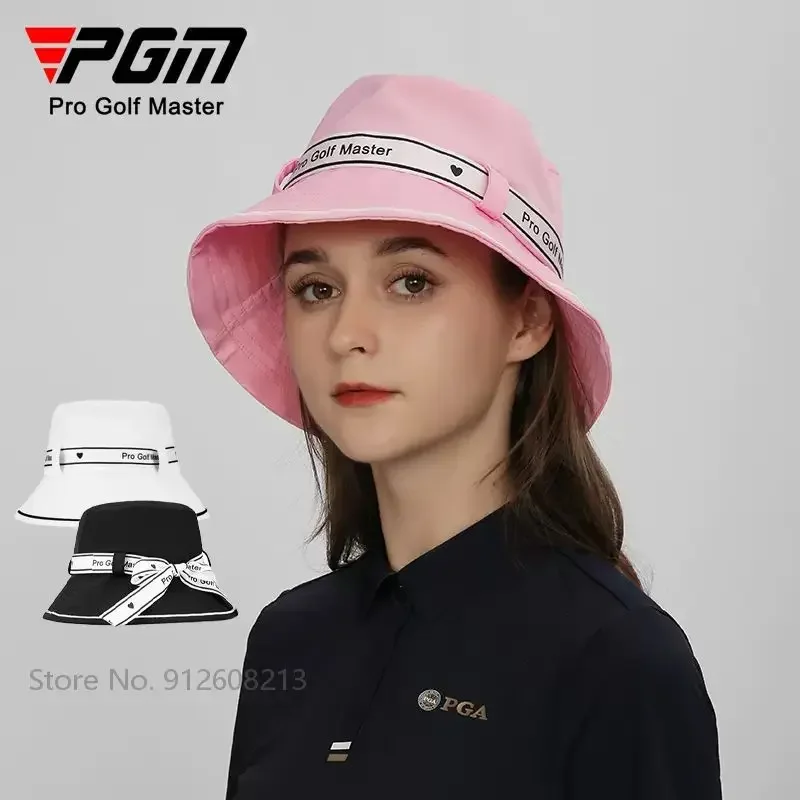 PGM Breathable Anti-sweat Golf Bucket Hats for Women Sun Protected Golf Sun Visor Hat Female Anti-UV Fisherman Caps with Bow Tie