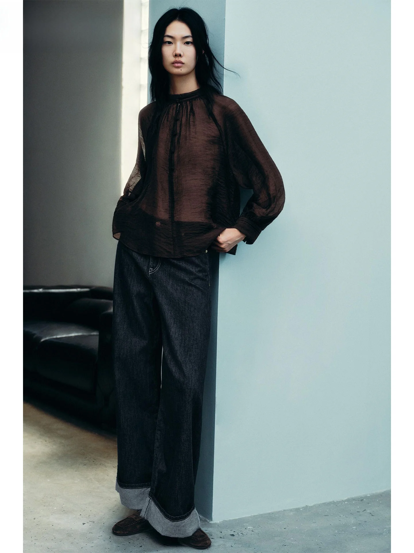 

ZAPRHA повседневные прямые джинсы с высокой талией, женские свободные универсальные джинсовые брюки с отложным механизмом, осень 2024, новинка Sle 64784