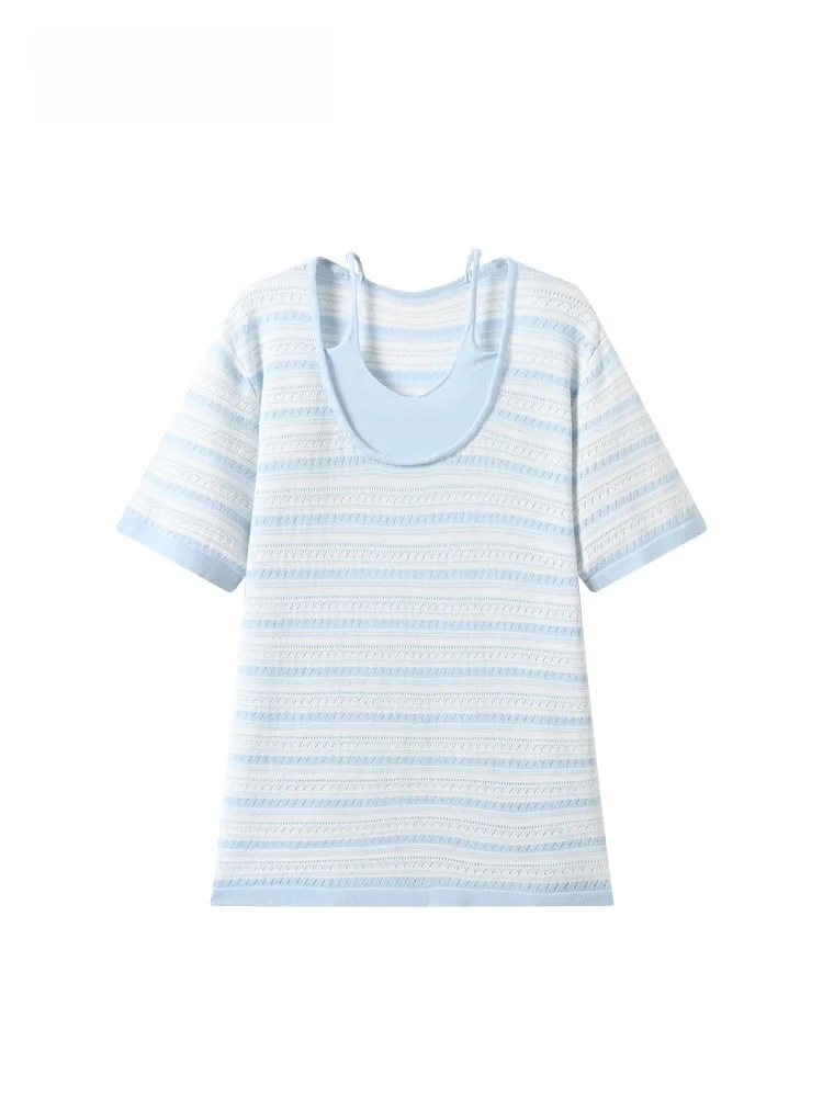 

plus Size Women's Striped Short Sleeve T-Shirt Shoulder Width Regular Fit Summer New Style Casual Comfortable Polyester Fiber