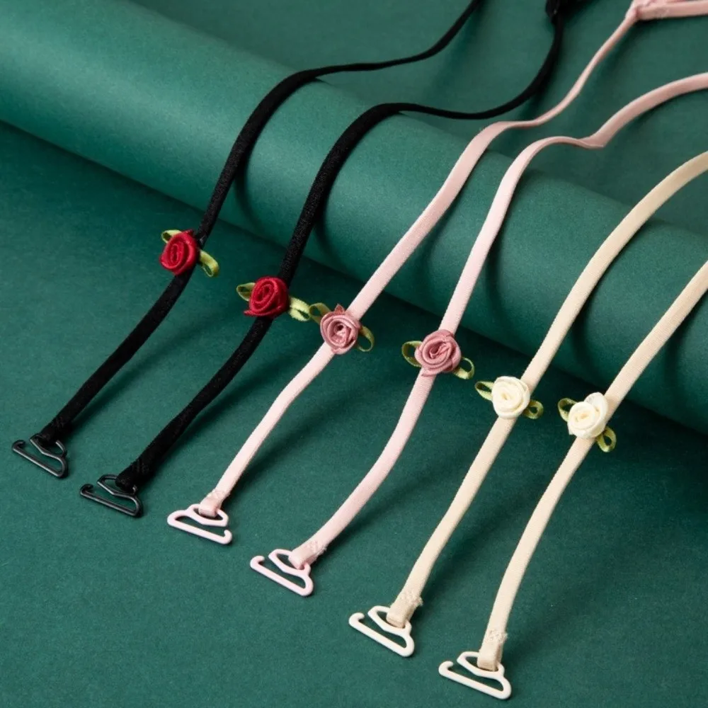 Elastic Underwear Shoulder Straps Adjustable Invisible Bra Straps Non-Slip Rose Flower Lingerie Strap Wedding Party Dress