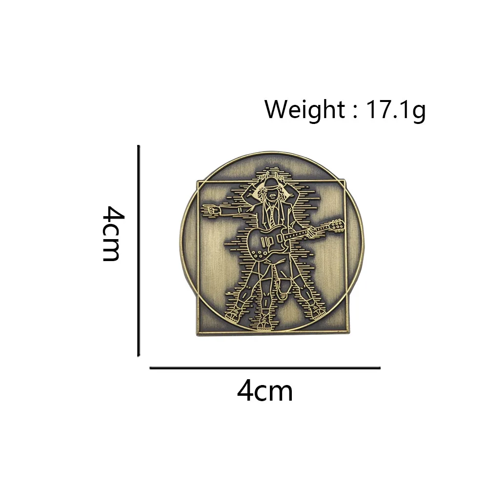 Angus Young Metal Emaille-Anstecker Rockband Gitarrist Brosche Vitruvian Man Parodie Abzeichen Reversnadeln Musikfan-Geschenk – Detail 2