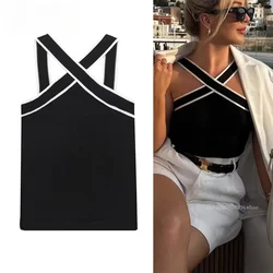 Black Knit Tank Top Female Off Shoulder Crop Tops For Women Backless Sleeveless Top Woman Streetwear Sexy Summer Tops