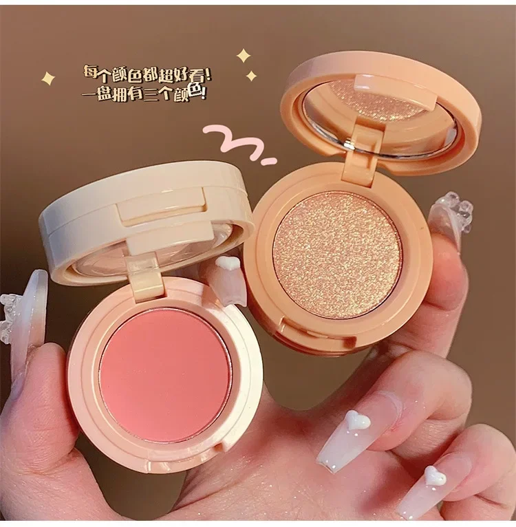 Blush en markeerstiftkit 3-in-1 geperst poederpalet Shimmer Bronzer Oranje en roze Matte Blusher Glow Face Palette make-up