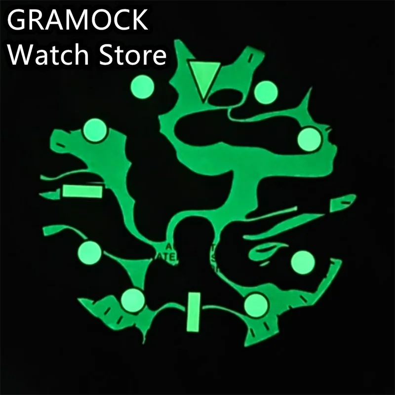 GRAMOCK 29mm NH34 Watch Dial Blue Dial Green Luminous Fit NH34 Movement Watch replacement parts