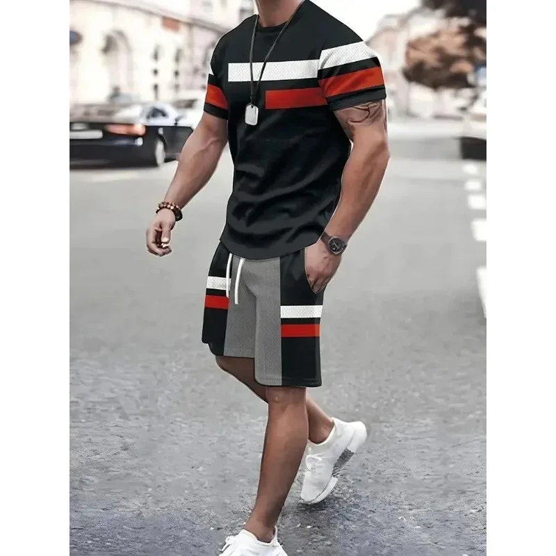 3D Digital Printed Men\'s Set Basketball Badminton Outdoor Sports Set Casual Simple Thin Fitness Suit Summer Hot Selling Item