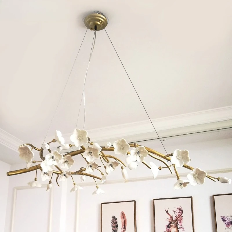 

Wrought iron chandelier European pastoral living room bedroom dining room French ceramic flower art chandelier