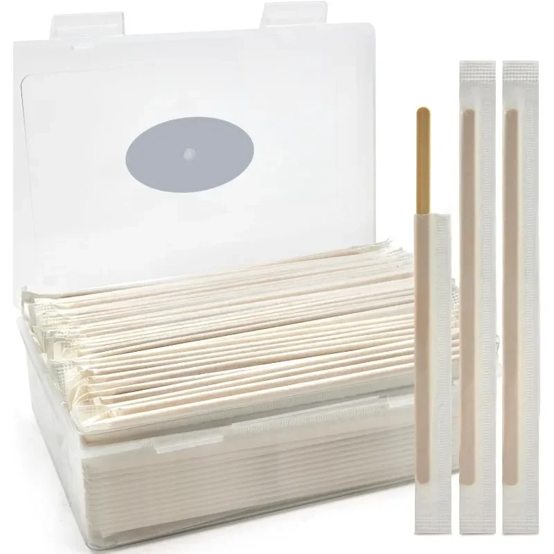 

Бамбуковые мешалки для кофе в индивидуальной упаковке (200 шт.) — 5,5 дюйма + ящик для хранения, одноразовые для кофейни