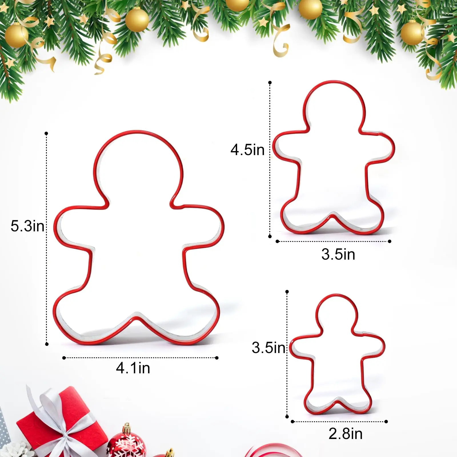 Gingerbread Man Cookie Cutters 3pcs Stainless Steel Christmas Cookie Cutters Set for DIY Chirstmas Day Holiday Party Decorations