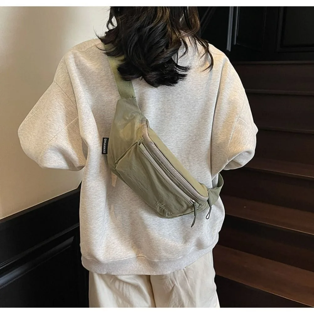 

Cool Solid Color Nylon Fanny Packs Cloth Crossbody Bag Crossbody Waist Pack Large Capcity Korean Style Chest Bag Sport