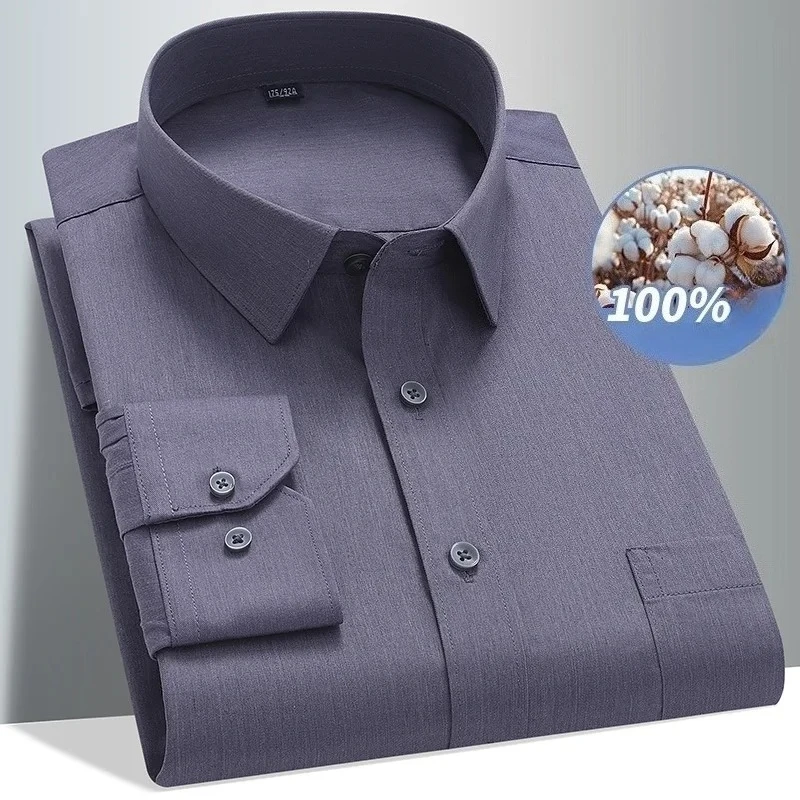8XL Office Soft Cozy 100 Cotton Long Sleeve Shirt for Men Business Shirts Men Dress Casual Long Sleeved Shirt White Black Blue