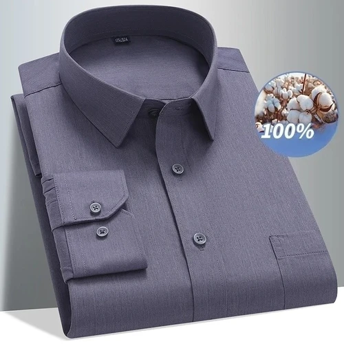 Imagen 2 del producto Camisa de manga larga 100 algodón suave y acogedora para oficina 8XL, camisas de negocios para hombre, vestido informal para hombre, camisa de manga larga blanco, negro y azul