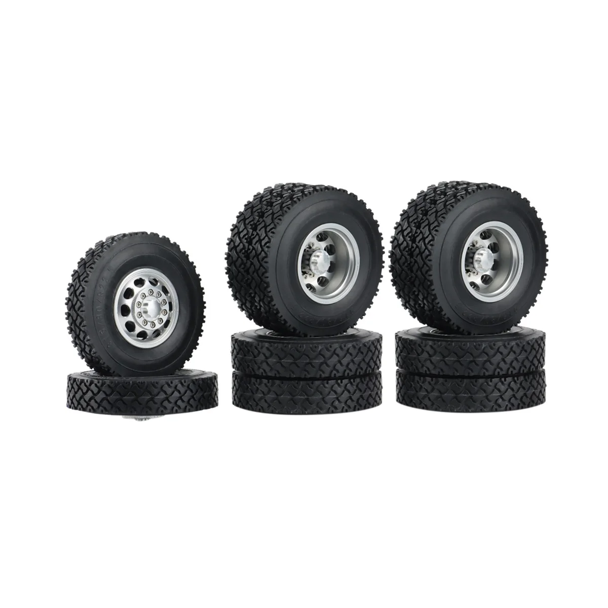 6PCS Metal Front & Rear Wheel Hub Rubber Tire Wheel Tyre Complete Set for 1/14 RC Trailer Tractor Truck Car