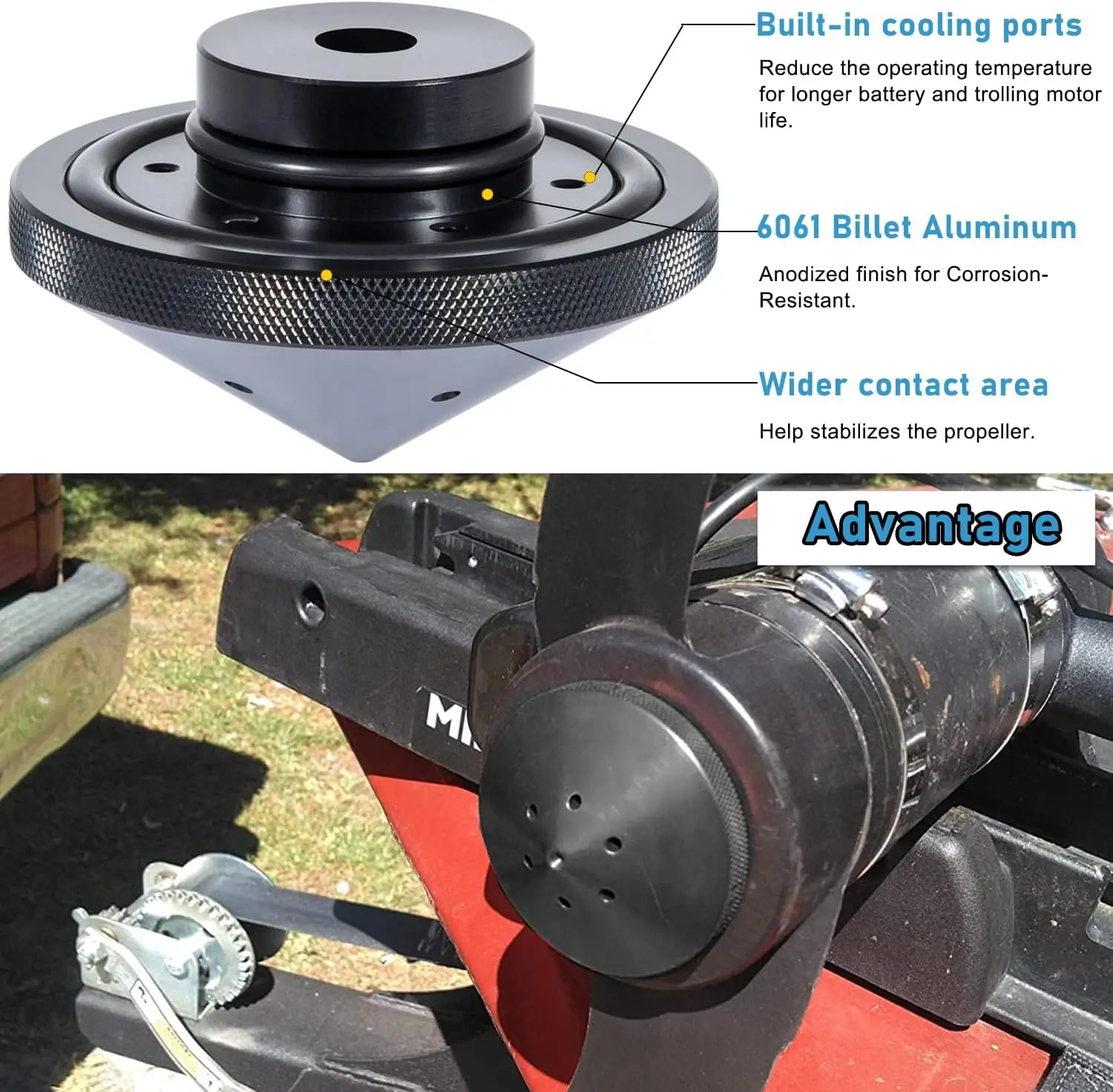 MX Eliminator Trolling Motor Prop Nut Aluminum Compatible with MinnKota 35-70 lb Models (GFEL-MKS-BK-DP)