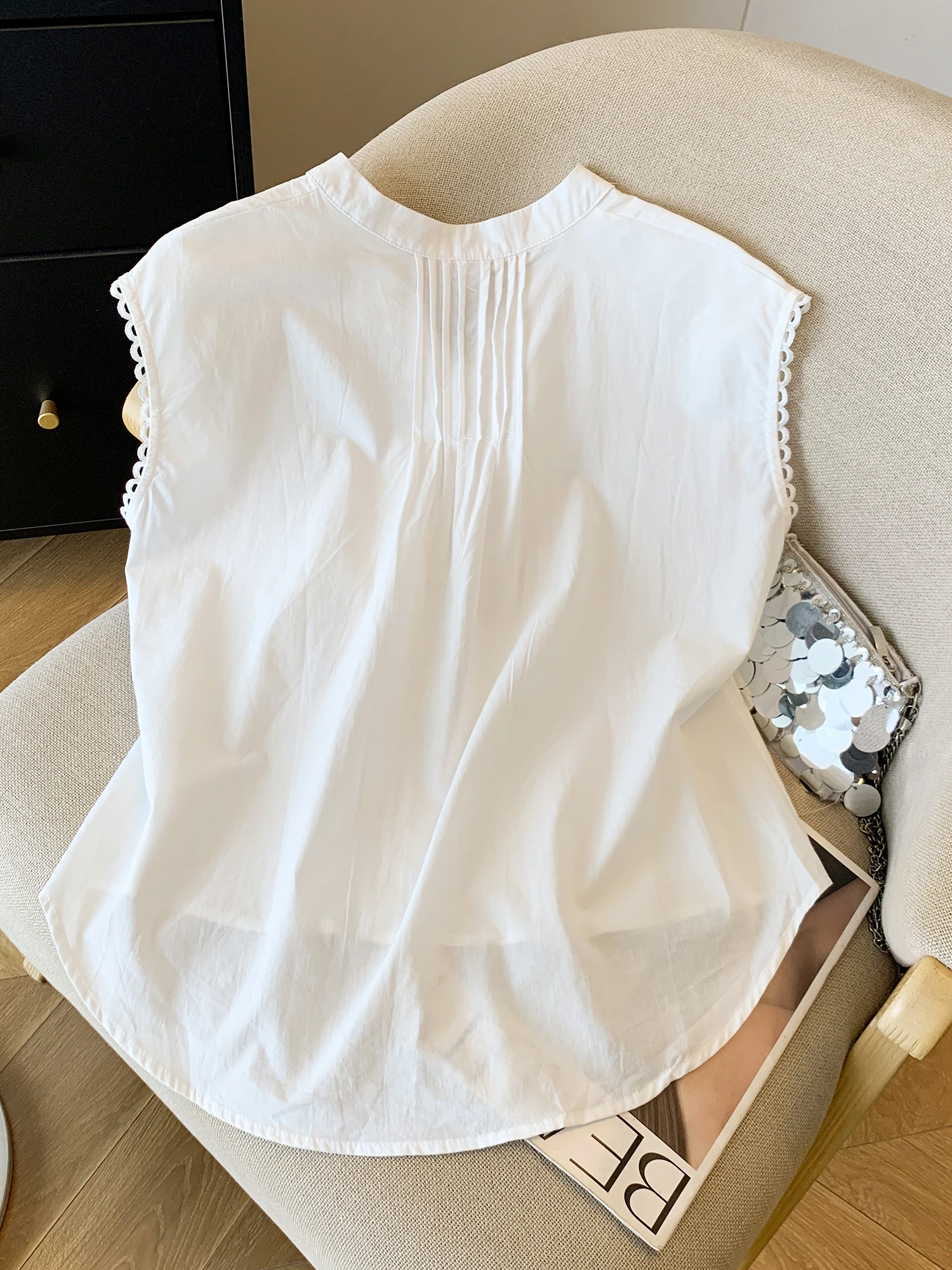 Design Sensation Plissee Rüschen V-ne Svel Leinen Damen Sommer Neue Sle Pendeln Vielseitige irt Flachs Top