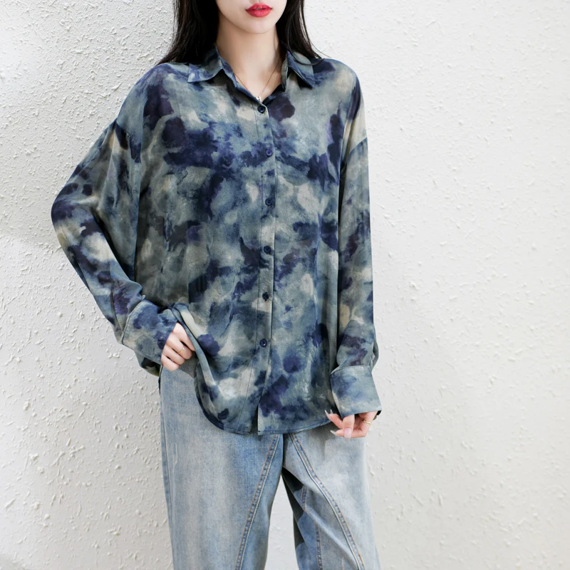 

Loose Women's irt Work Tag Micro Transparent Personali Japanese Sle Top Long Sve Regular Length Printed