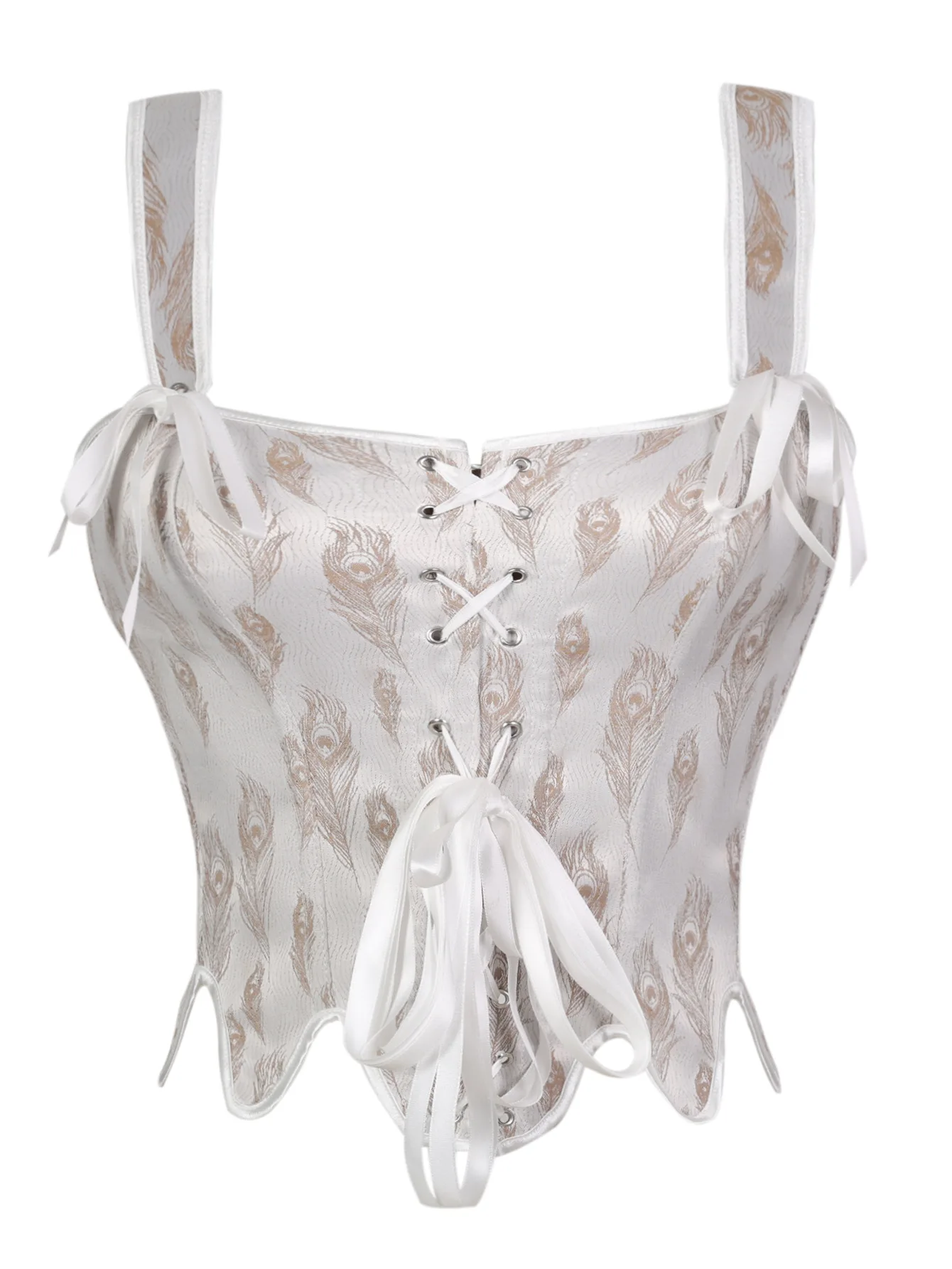 Women Vintage Peacock Feather Jacquard Corset Bustier Body Shaper Cropped Top For Daily Casual Wear
