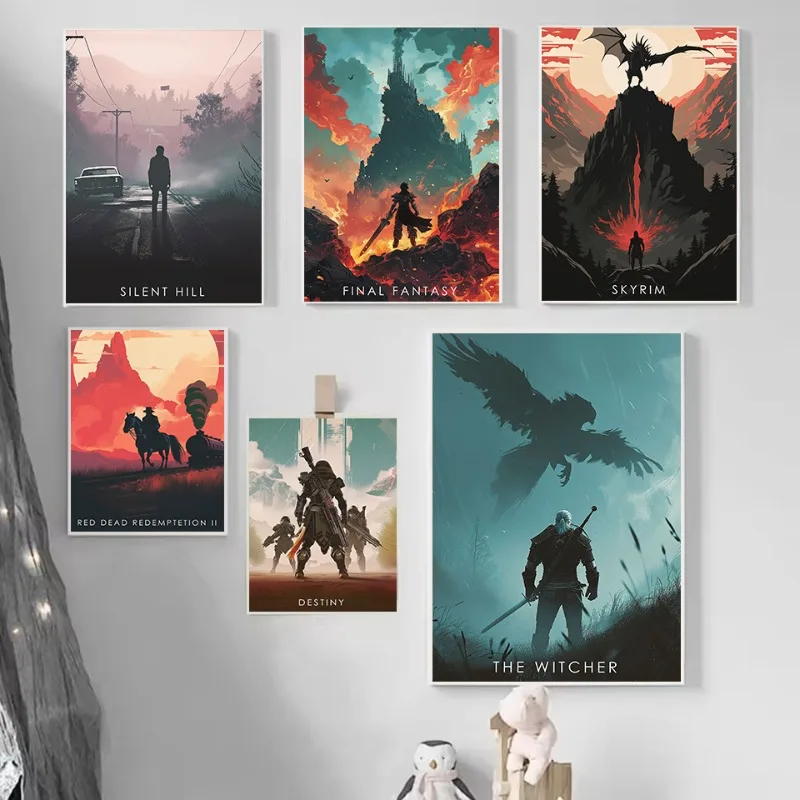 Minimalist Hot Video Game Collection Final Fantasy Gaming Aesthetic Canvas Poster Wall Art Pictures Home Gamer Room Decor
