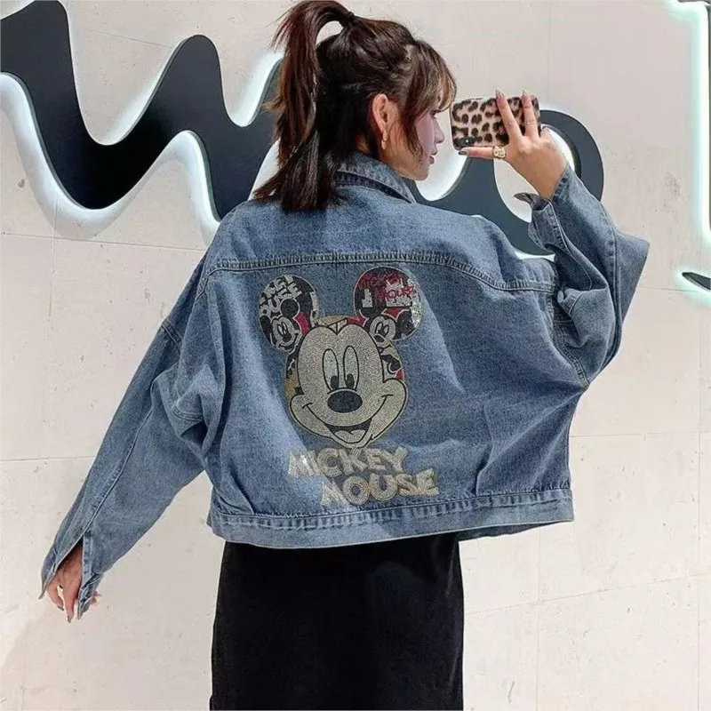 New outerwear Female Top Fashion Jackets Autumn Cotton Loose Casual Cartoon Mickey Print Women\'s Denim Jacket popular