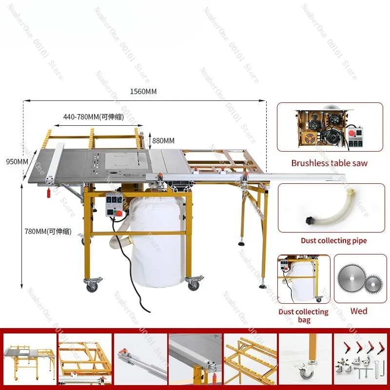 High-Speed 3-in-1 Woodworking Machine,Customizable Sliding Table Saw with Pure Copper Motor for Workshop Use