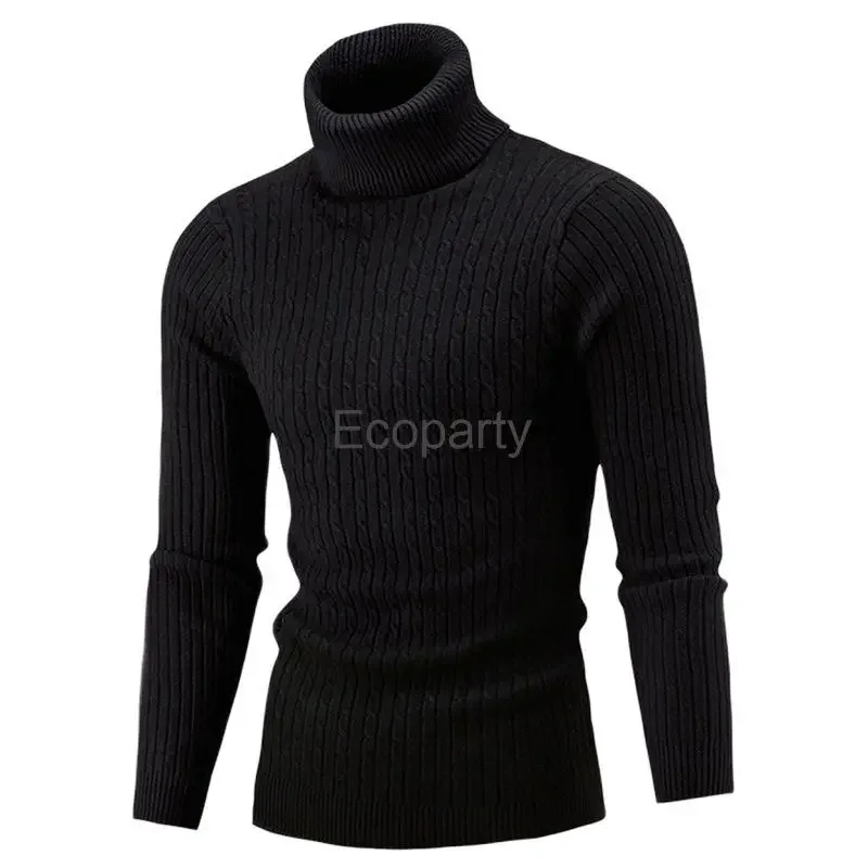 New Autumn Winter Men's Turtleneck Sweater Fashion Black Knitting Pullovers Rollneck Knitted Warm Sweater Casual Bottoming Shirt