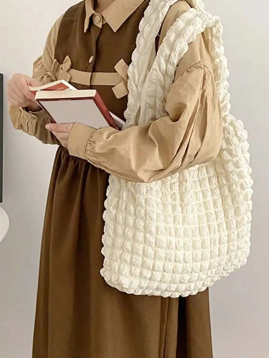 

Handmade Korean Style Pleated Cloud Bubble Shoulder Tote Bag Large Capacity Multifunctional Shopping Bag