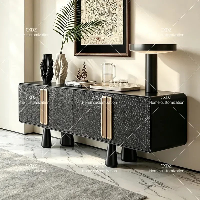 Light Luxury Solid Wood Dining Side Cabinet for Living Room Villa High End Storage Cabinet Medieval Handmade Hammer Pattern