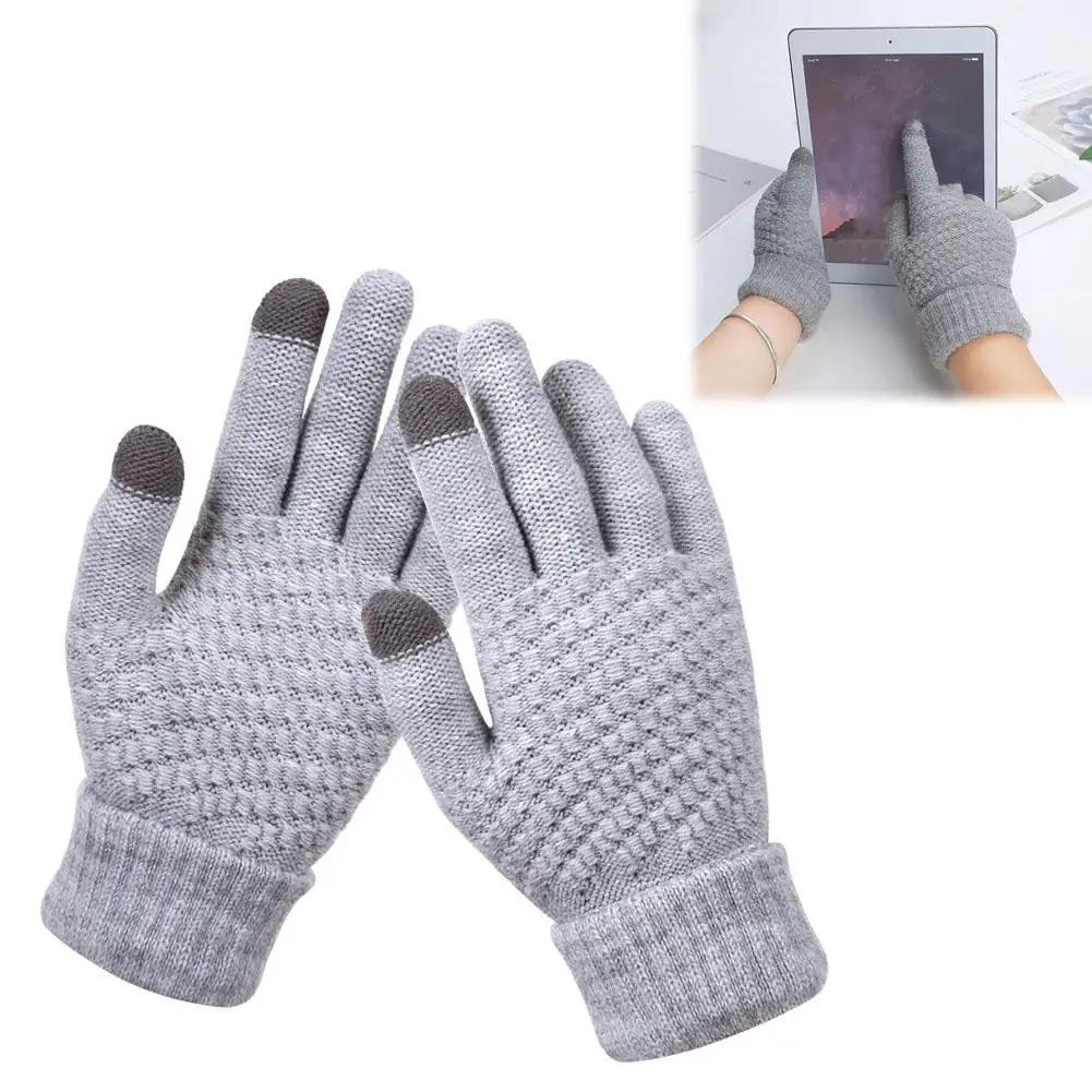 Women Men Warm Winter Touch Screen Gloves Stretch Classical Full Wool Knit Driving Mittens Outdoor Glove Finger Cycling V0B9