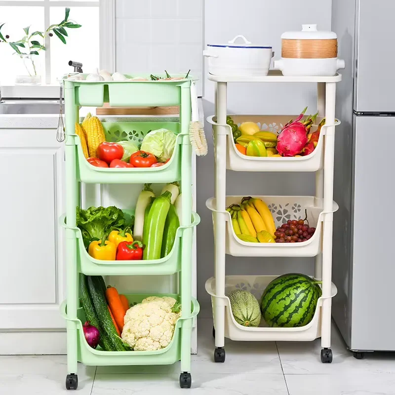 3 Layer Kitchen Vegetable Storage Rack Mobile Fruit Grid Cart Multi Functional Vertical Organizer Shelf for Home Organization