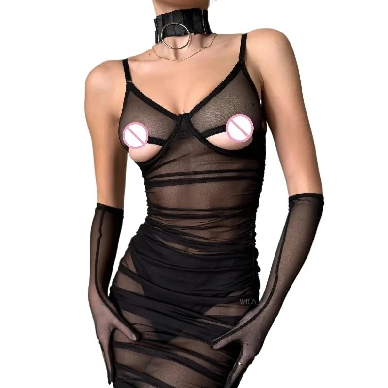 Erotic Bodysuit Underwear Intimate Sexy and Interesting Cross-border New Women's Clothing Hollow See-through Net Clothes