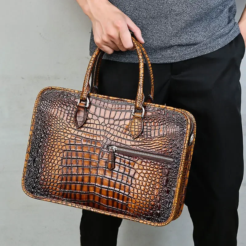 Sacs de voyage en cuir de vache motif crocodile pour hommes, étui à bombes alligator, sacs à main de messager pour ordinateur portable, sacs initiés, nouvelle mode