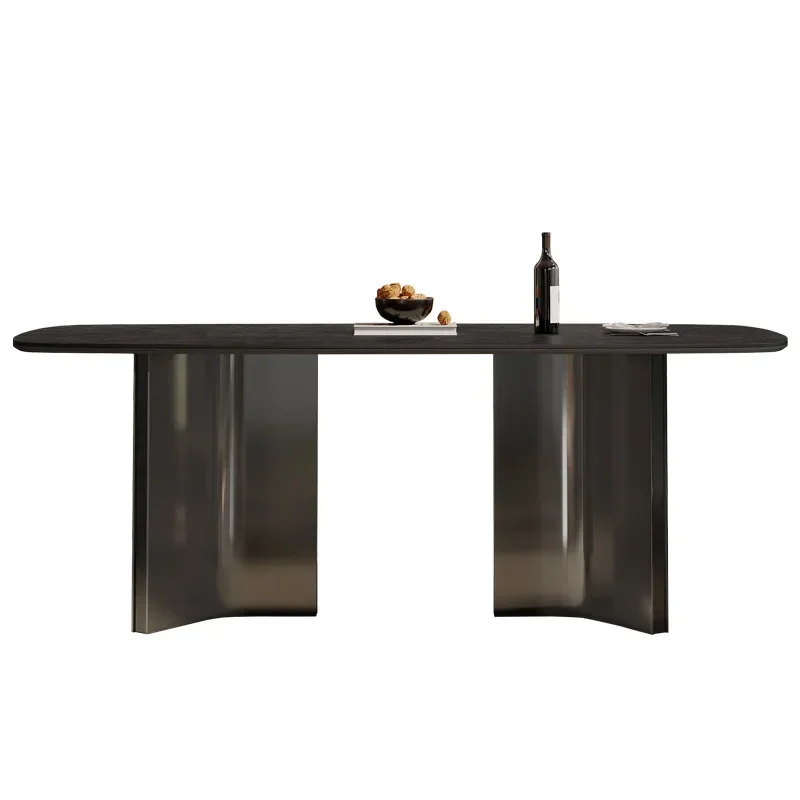 Slate dining table, antique small apartment stainless steel modern simple dining table in the living room