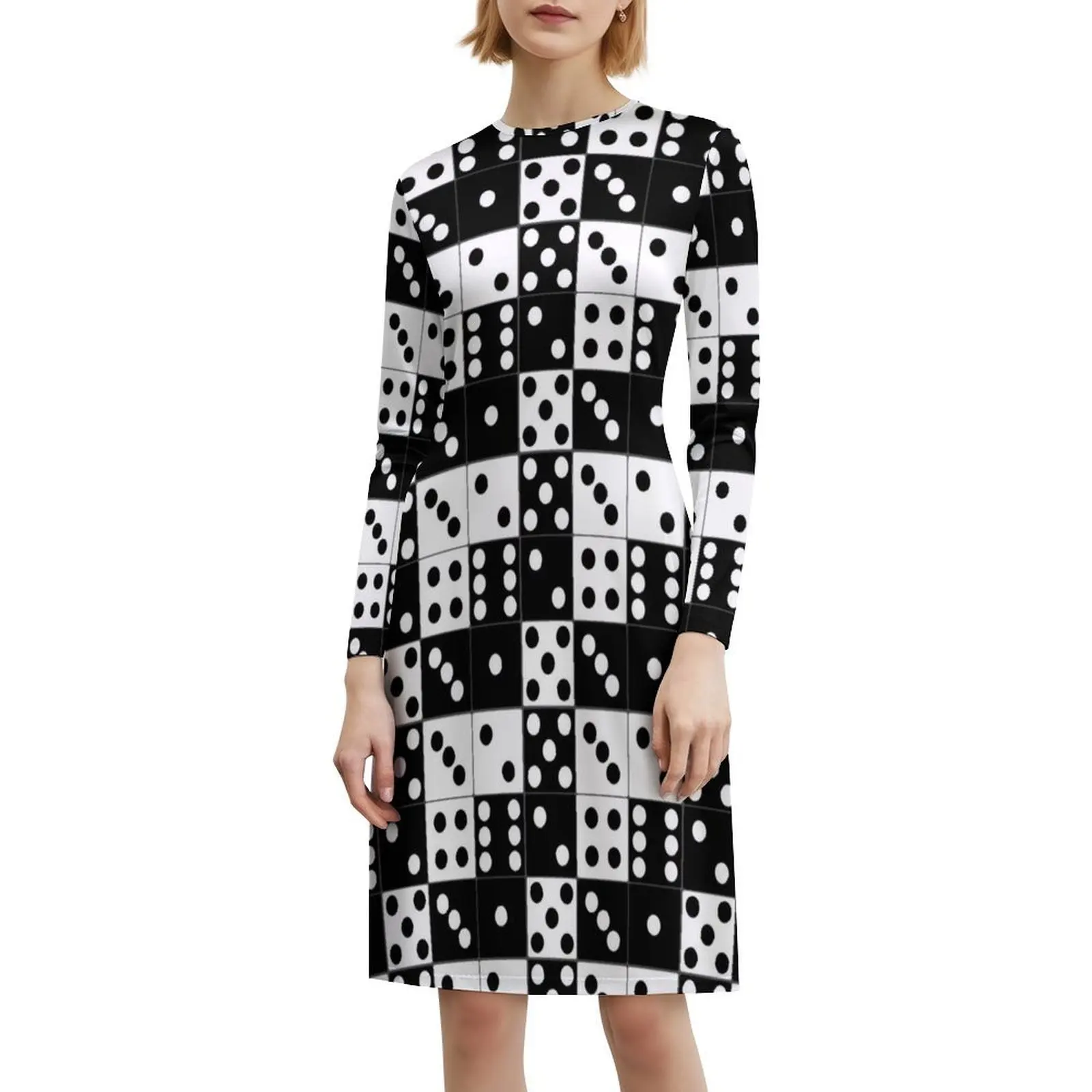 65 Mcmlxv فستان بوهيمي بدون أكمام بنمط الدومينو باللونين الأبيض والأسود للنساء مطبوع فساتين حفلات الشاطئ باللونين الأبيض والأسود