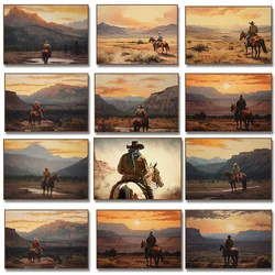 Vintage Western Landscape Cowboy Poster Watercolour Rustic Horse Mountain Canvas Painting, Wall Art for  Room Home Decor Mural