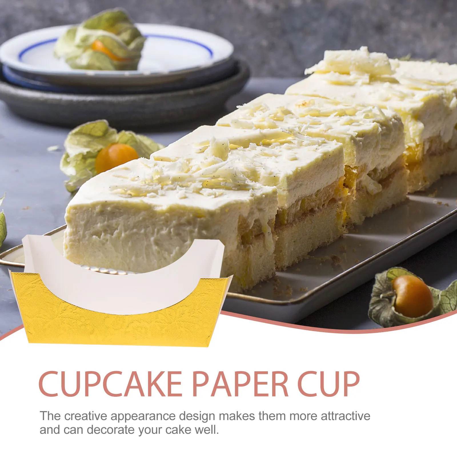 

100Pcs Mousse Cake Paper Cups Disposable Square Cake Cups Party Cupcake Liners Heat Resistant Creative Design Cupcake Paper Cup