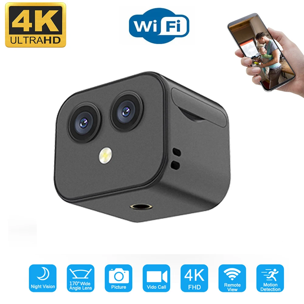 4K HD Dual Lens Wifi Camera 170° Wide Angle Outdoors Sports Micro Camcorder Night Vision Home Surveillance Car Driving Recorders