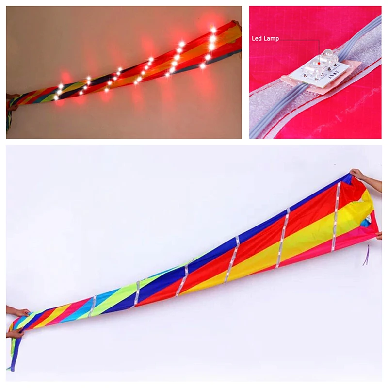 

free shipping 360cm 100p lamp led windsocks flying kite string line windsurfing papalote outdoor toys kite accessory kite tail