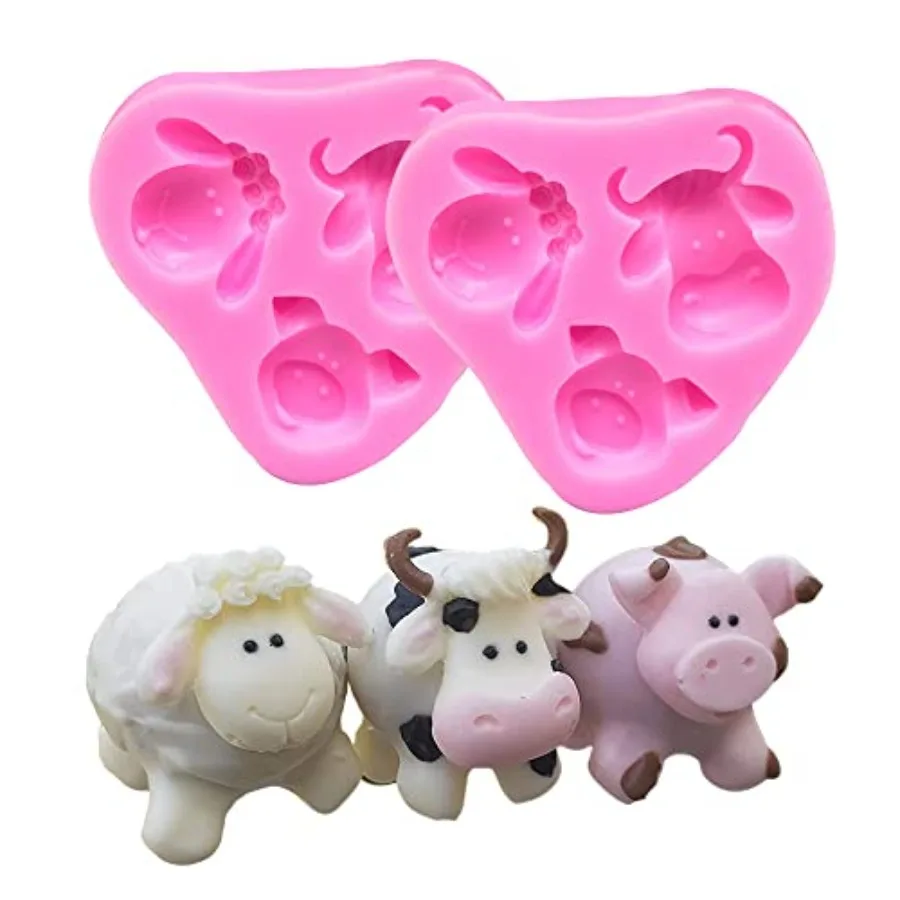 Cute Lovely Farm Animals Head Cow Sheep Pig Present Silicone Molds for DIY Cake Fondant Biscuit Cookies Soap Sugar Pudding Choc