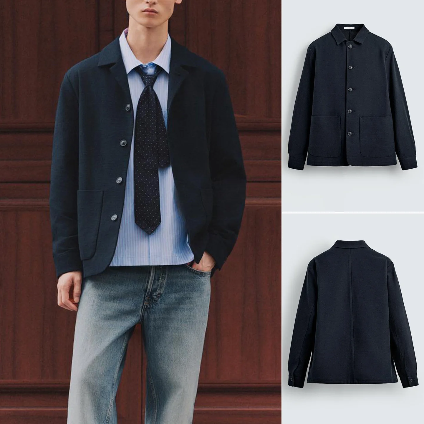 

Casual Slim Fit Texture irt Jaet Men's Autumn New Sle Single Button Straight Leg Polyester Fiber Long Sve Commute Wear