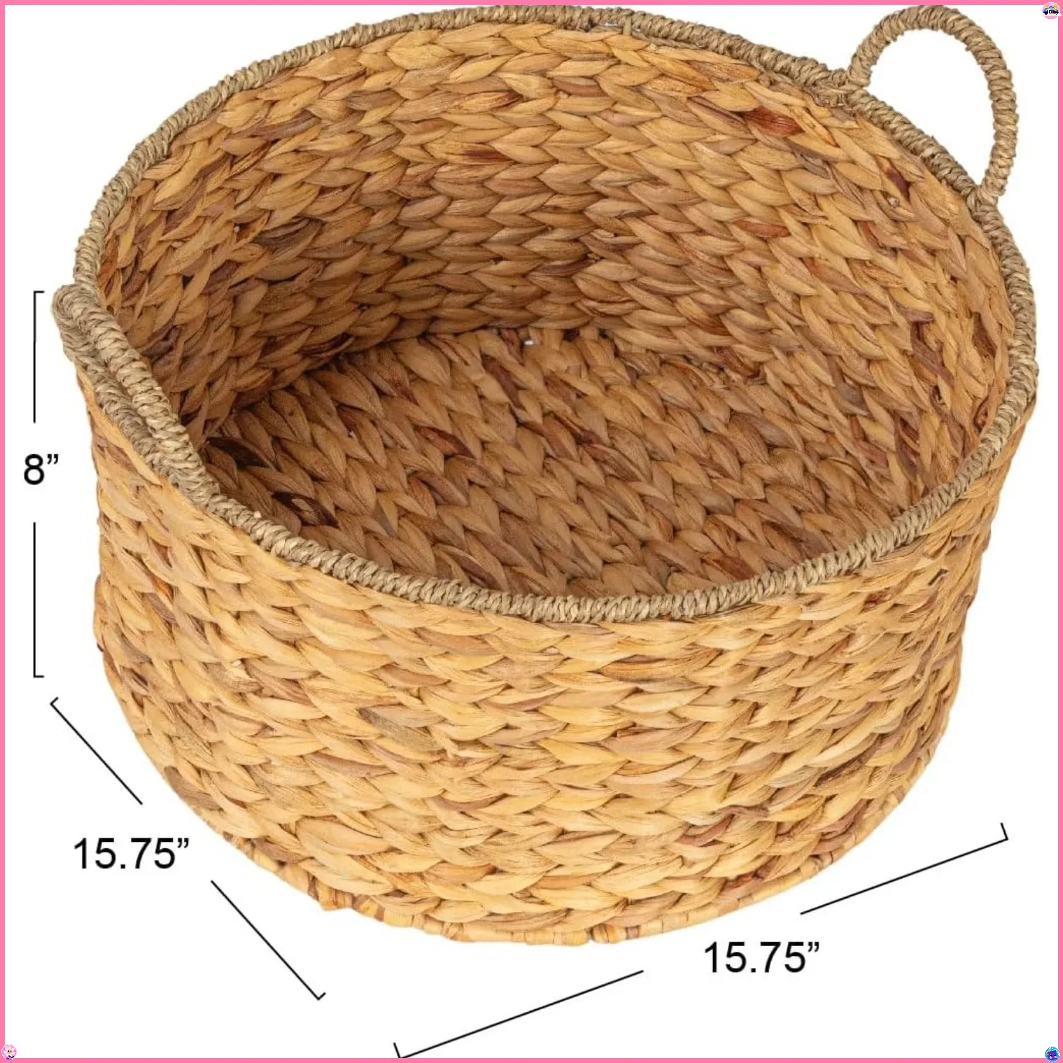 Корзина для хранения натуральной ручной работы, круглая корзина 15,75 дюйма с ручкой для организации дома, стирки, хранения игрушек