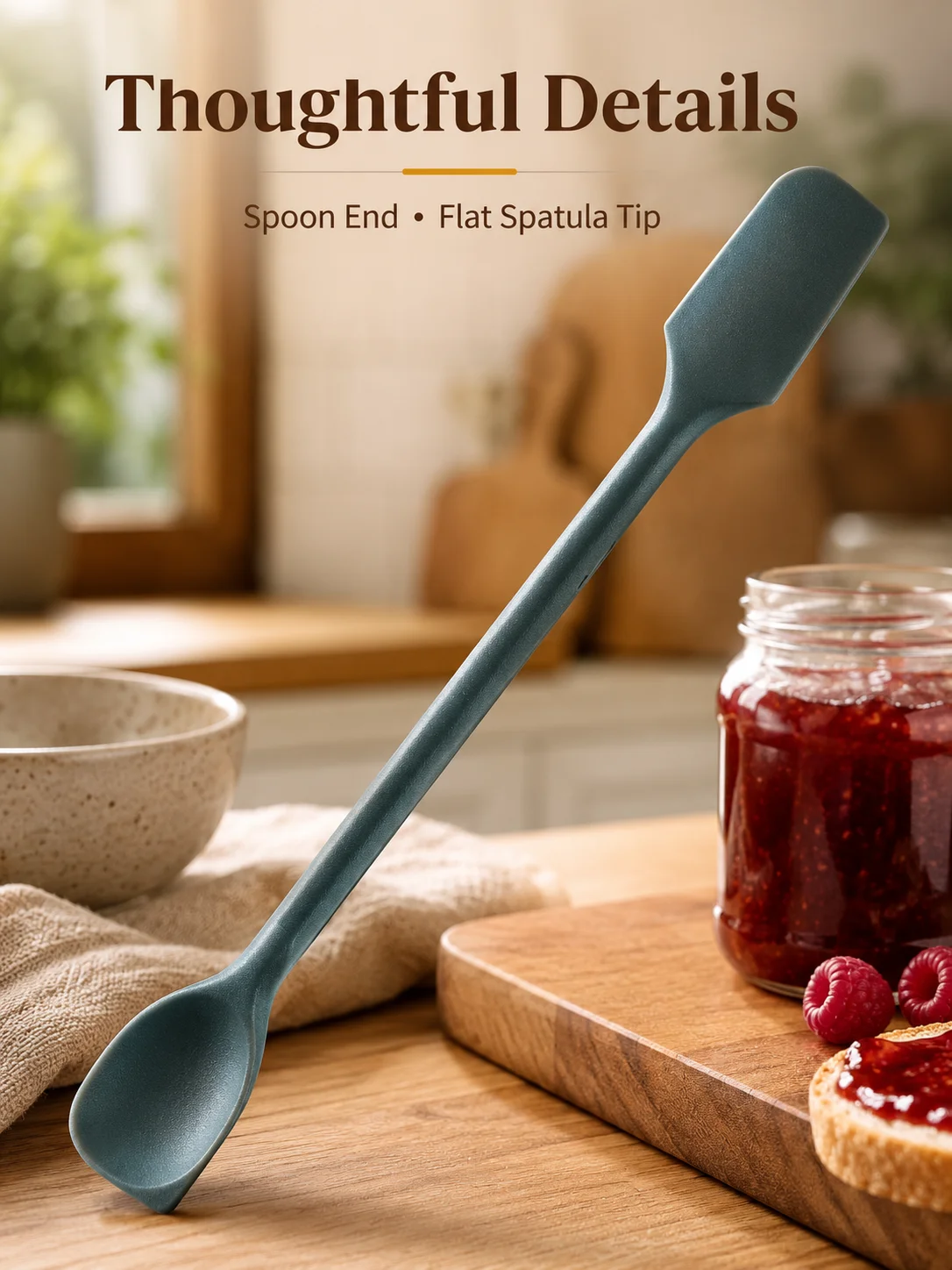Double Ended Silicone Spatula Spoon for Kitchen, Long Handle Flexible Scraper and Scoop Tool for Jam, Sauces, Honey, Butter, Baking Batter and Cooking, Heat Resistant Stirring Spreader for Jars, Bowls, Pans, Meal Prep and Home Use